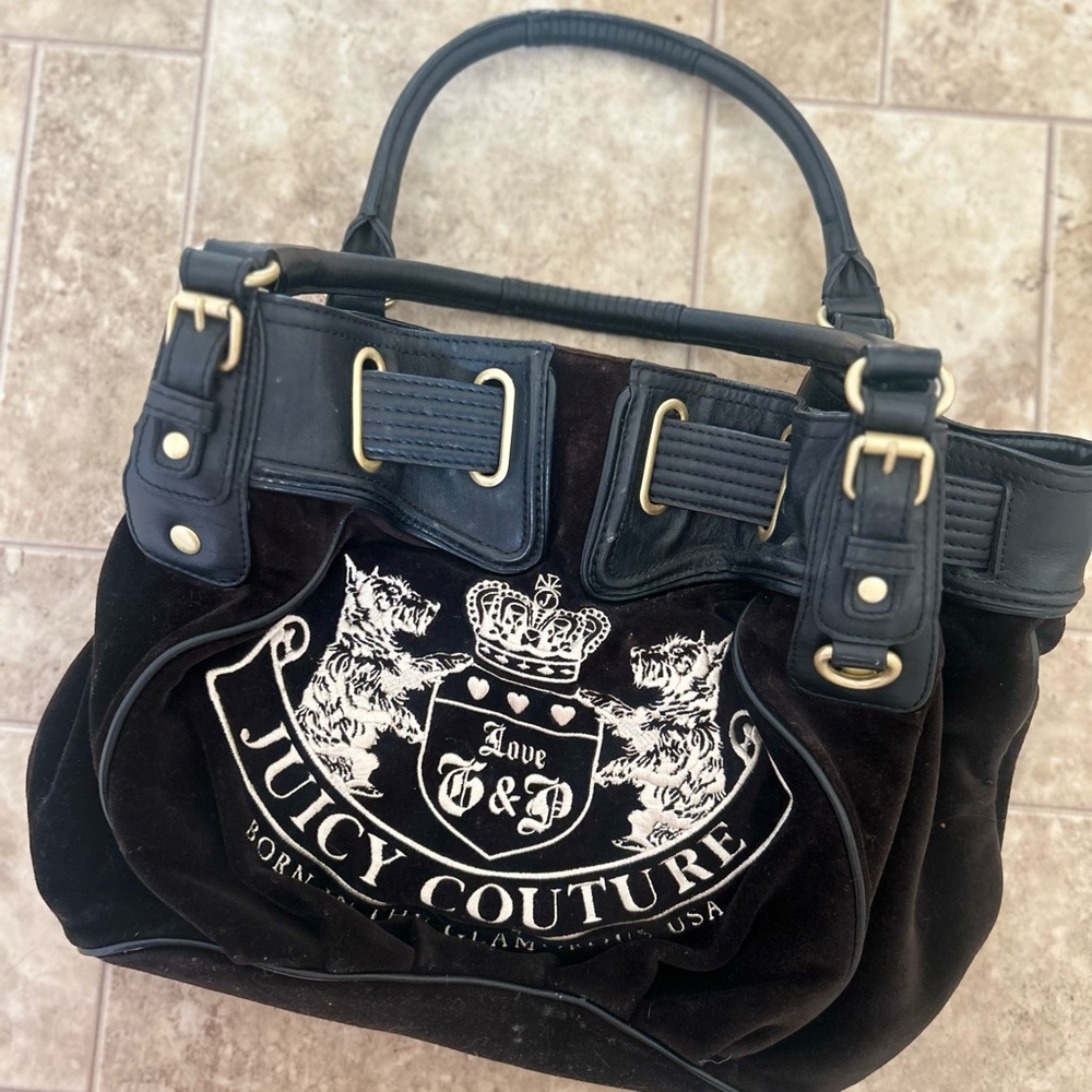 Juicy Couture Black Velvet Shoulder Bag with Gold Accents